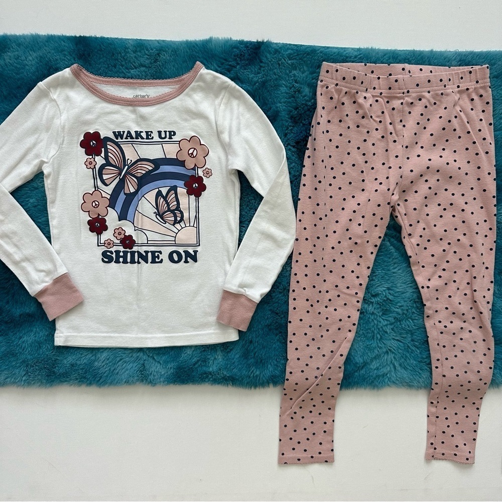 Carter’s Girls White and Pink Butterfly Design Pajama Set Size 6